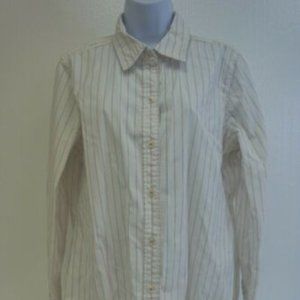 Liz Claiborne Women's Button Up Striped Peach White Shirt Large Long Sleeve